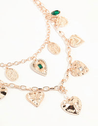 Rose Gold Heart & Green Diamante Charm Layered Necklace - link has visual effect only