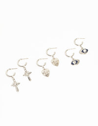 Silver Heart, Evil Eye & Cross Hoop Earrings 3-Pack - link has visual effect only