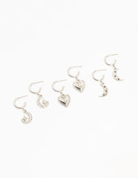 Silver Plated Heart, Moon & Star Hoop Earrings 3-Pack - link has visual effect only