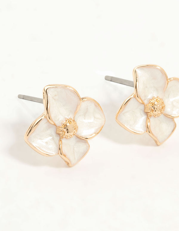 Rose Gold Enamel Flower Earrings 2-Pack