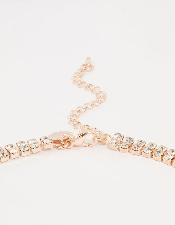 Rose Gold Diamante Cupchain Layered Y-Necklace
