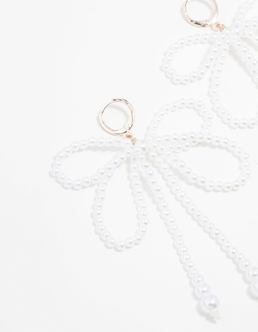 Rose Gold Pearl Bow Huggie Drop Earrings