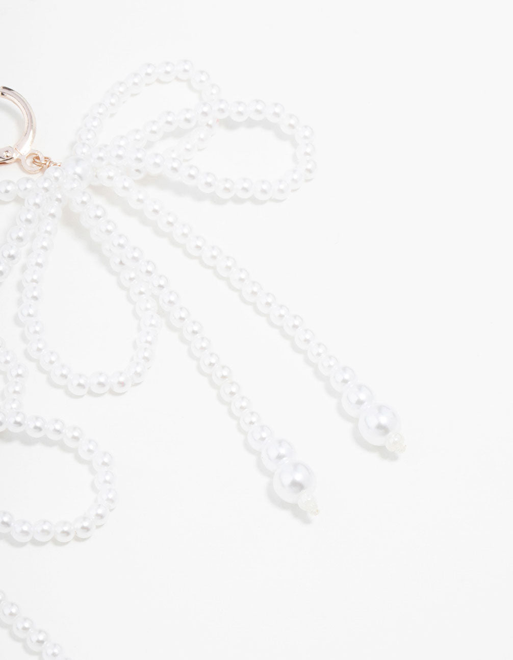 Rose Gold Pearl Bow Huggie Drop Earrings