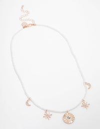 Rose Gold Acrylic Pearl Celestial Diamante Charm Necklace - link has visual effect only