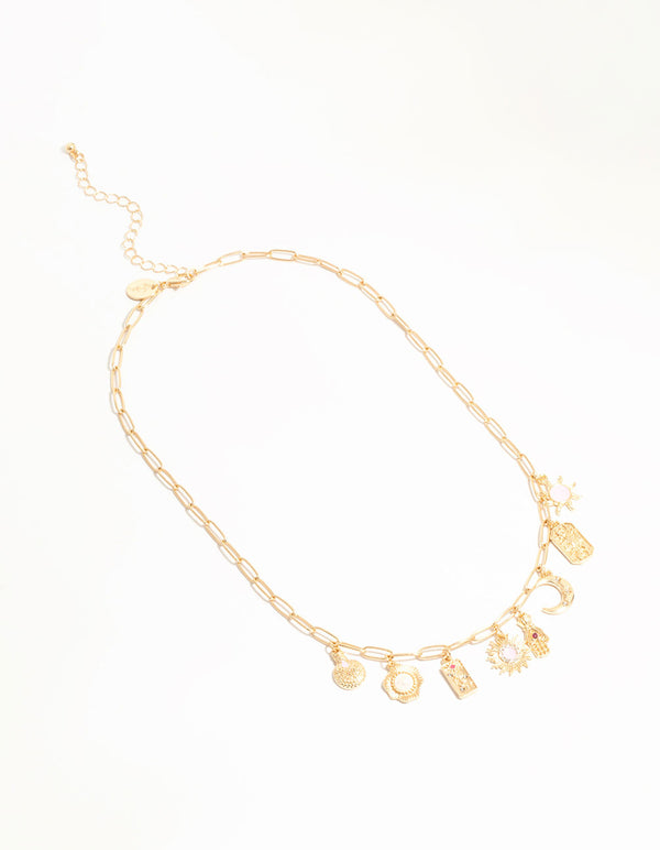 Gold Celestial Themed Charm Necklace