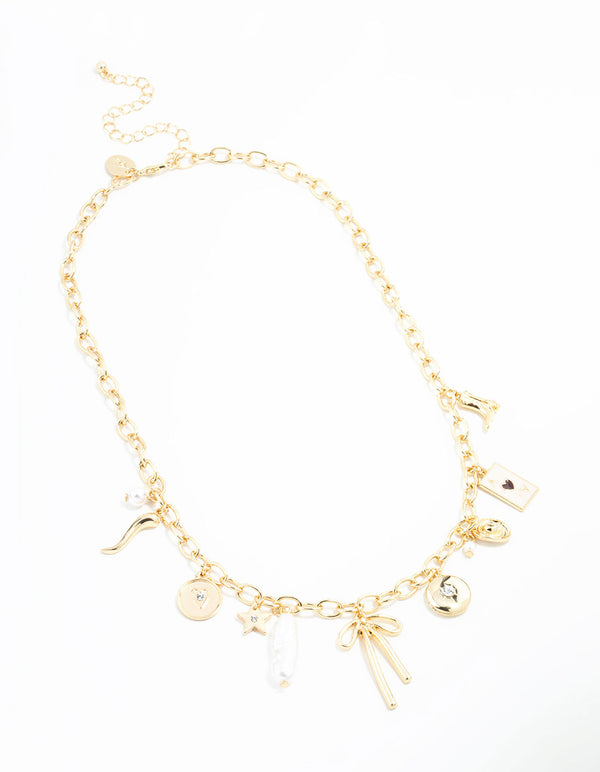 Gold Plated Bow & Star Charm Necklace