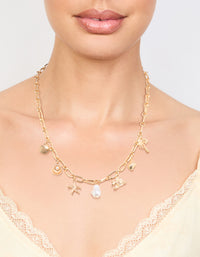 Gold Pearl & Seashell Charm Necklace - link has visual effect only