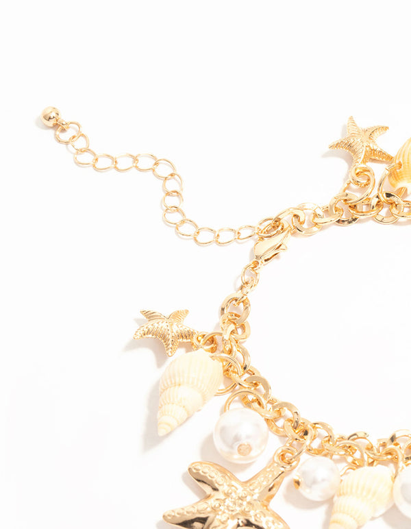 Gold Starfish & Shell Charm Bracelet