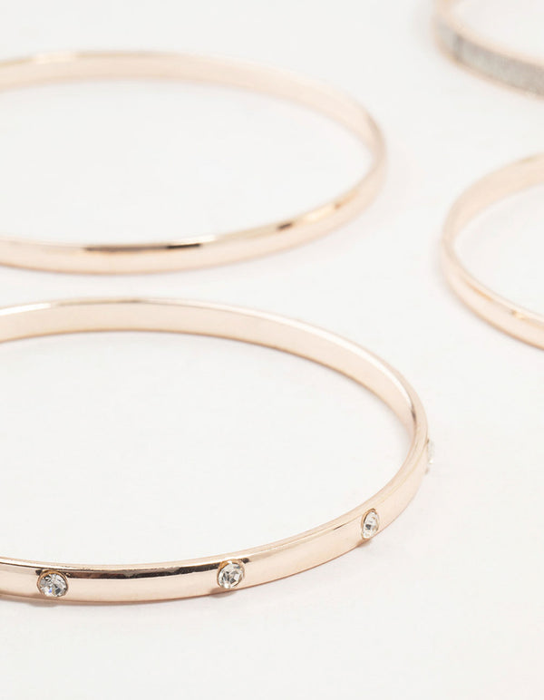 Rose Gold Glitter Paper & Diamante Bangles 5-Pack