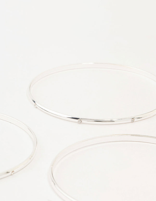 Silver Diamante Inlay & Clean Bangles 7-Pack
