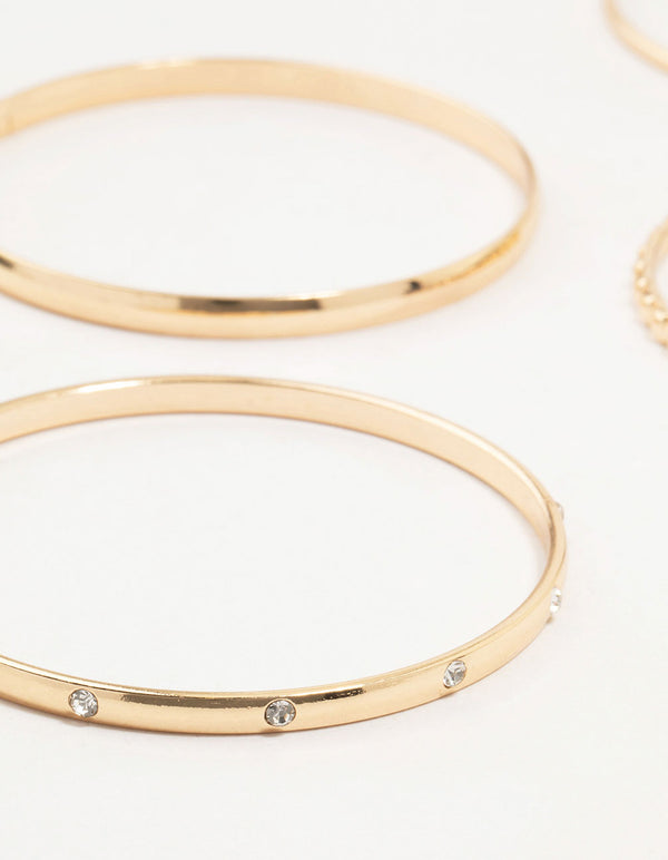 Gold Diamante & Textured Bangles 5-Pack