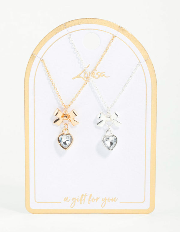 Heart & Bow Pendant Necklaces 2-Pack