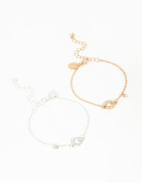 Mixed Metals Open Circle Diamante Bracelets 2-Pack - link has visual effect only