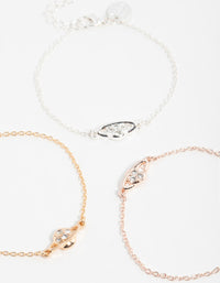 Mixed Metals Diamante Planet Bracelets 3-Pack - link has visual effect only