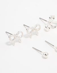 Silver Diamante & Bow Stud Earrings 8-Pack - link has visual effect only