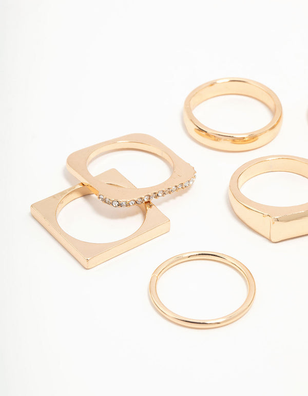 Gold Diamante Square Stacking Rings 8-Pack