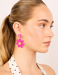 Pink Acrylic Flower Drop Earrings - link has visual effect only