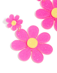 Pink Acrylic Flower Drop Earrings - link has visual effect only