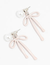 Pink Coated Metal Bow & Pearl Drop Earrings - link has visual effect only
