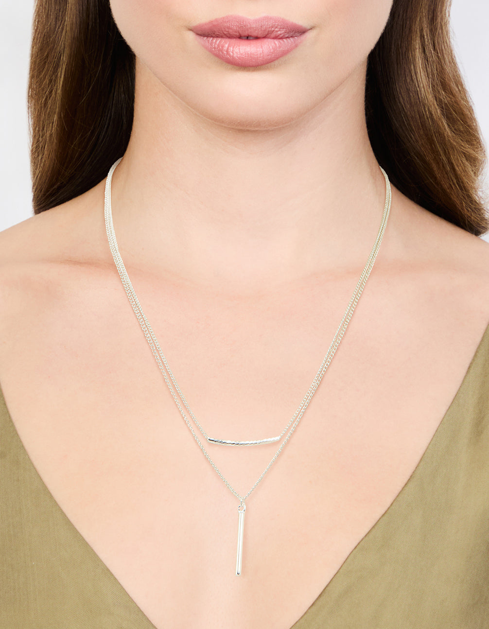 Silver Bar Layered Necklace