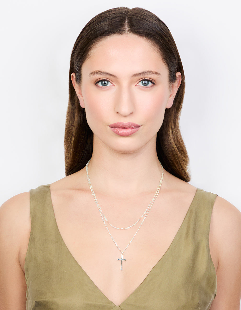 Silver Ball Chain Cross Layered Necklace