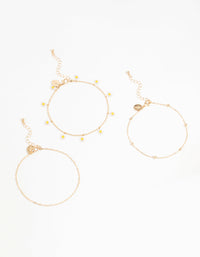 Gold Daisy & Droplet Anklets 3-Pack - link has visual effect only