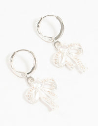 Silver Cubic Zirconia Huggie Bow Drop Earrings - link has visual effect only