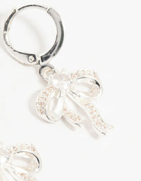 Silver Cubic Zirconia Huggie Bow Drop Earrings - link has visual effect only