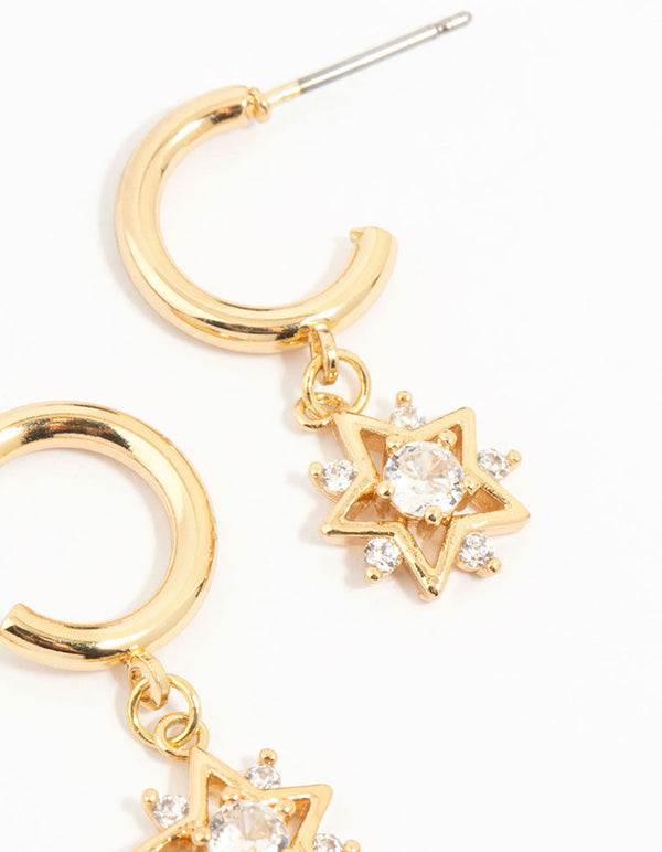 Gold Plated Cubic Zirconia Sun & Star Earrings 3-Pack