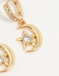 Gold Plated Cubic Zirconia Moon & Sun Earrings 3-Pack - link has visual effect only