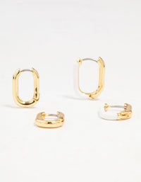 Gold Plated Enamel & Sleek Rectangular Hoop Earrings 2-Pack - link has visual effect only