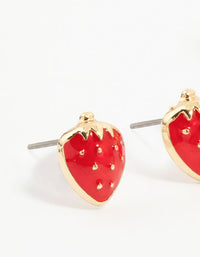 Gold Plated Cubic Zirconia Cherry & Strawberry Earrings 3-Pack - link has visual effect only
