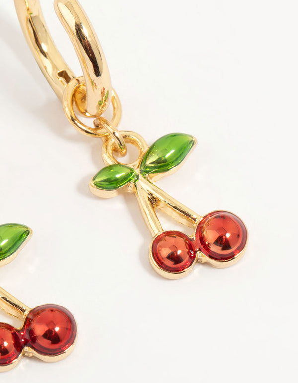 Gold Plated Cubic Zirconia Cherry & Strawberry Earrings 3-Pack