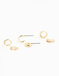 Gold Plated Pink Cubic Zirconia Huggie Earrings 3-Pack - link has visual effect only