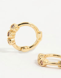 Gold Plated Pink Cubic Zirconia Huggie Earrings 3-Pack - link has visual effect only
