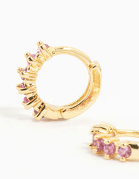 Gold Plated Pink Cubic Zirconia Huggie Earrings 3-Pack - link has visual effect only