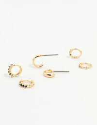 Gold Plated Cubic Zirconia Huggie Earrings 3-Pack - link has visual effect only