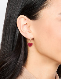 Gold Plated Red Diamante Puffy Heart Drop Earrings - link has visual effect only