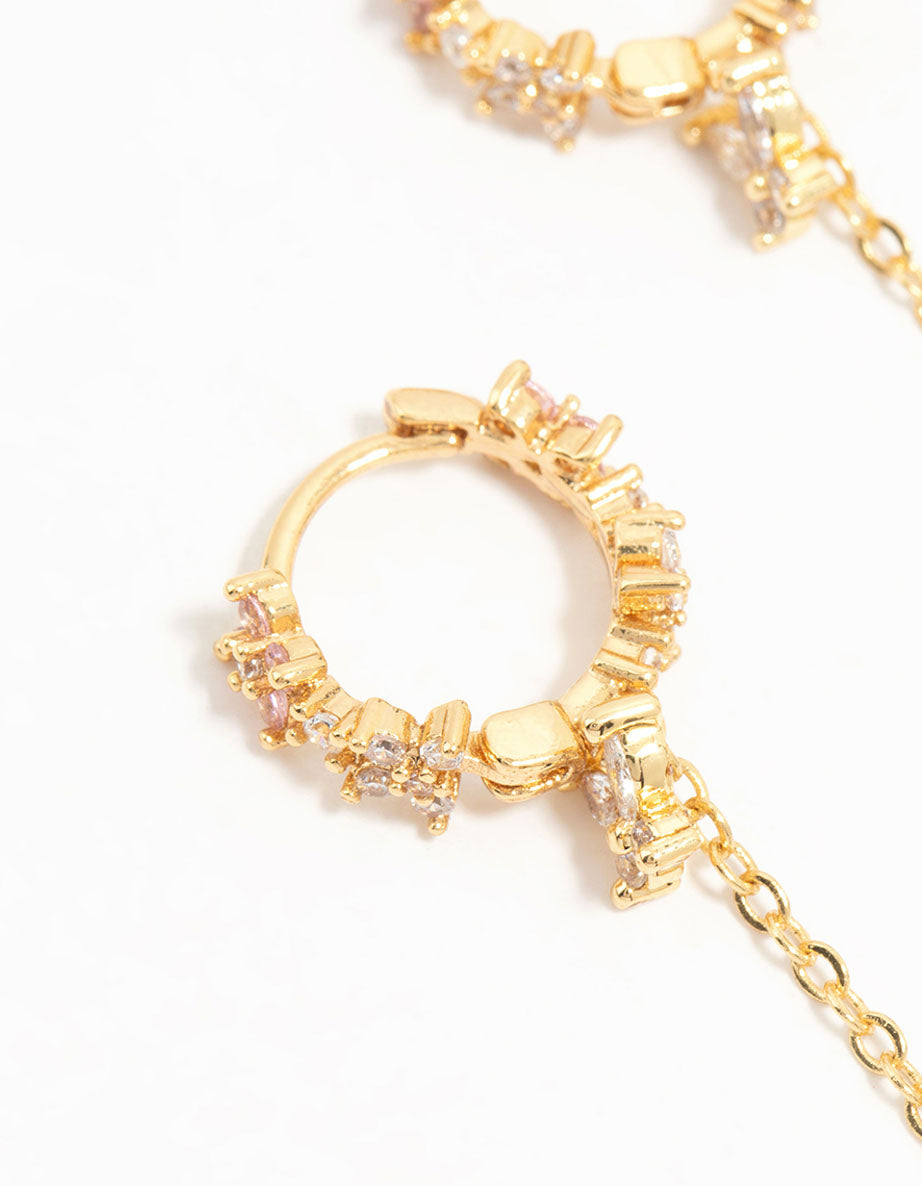 Gold Plated Cubic Zirconia Flower Drop Earrings