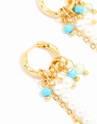 Gold Plated Blue & White Bead Huggie Earrings - link has visual effect only