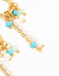 Gold Plated Blue & White Bead Huggie Earrings - link has visual effect only