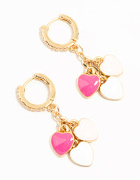 Gold Plated Pink & White Heart Huggie Earrings - link has visual effect only