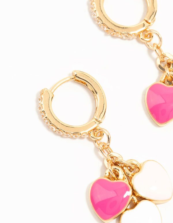 Gold Plated Pink & White Heart Huggie Earrings