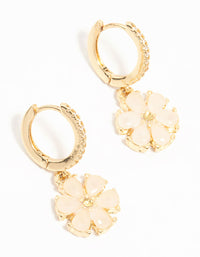 Gold Plated Pink Floral Cubic Zirconia Huggie Earrings - link has visual effect only