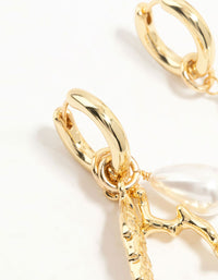 Gold Plated Pearl & Fish Huggie Earrings - link has visual effect only