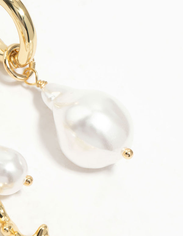 Gold Plated Pearl & Fish Huggie Earrings