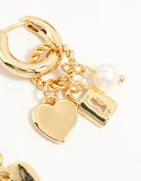 Gold Plated Heart & Lock Drop Huggie Earrings - link has visual effect only