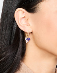 Gold Plated Pearl & Blue Heart Huggie Earrings - link has visual effect only