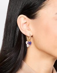 Gold Plated Pearl & Blue Heart Huggie Earrings - link has visual effect only