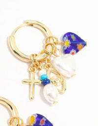 Gold Plated Pearl & Blue Heart Huggie Earrings - link has visual effect only